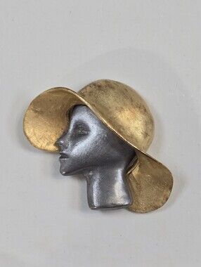 Vintage Ultra Craft Two Toned Woman's Face Profile Brooch with Hat
